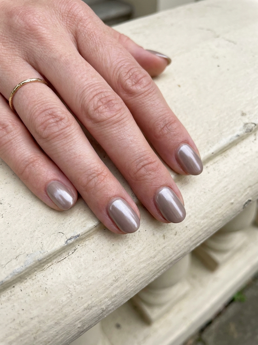 Taupe Chrome Nails mit edlem Chrome-Schimmer für den Herbst 2026